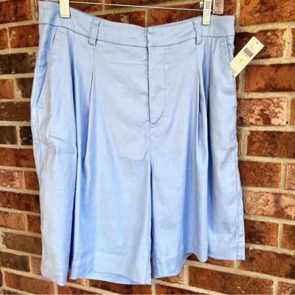 Anthropologie New Maeve Avery Pleated Trouser Shorts Linen Blend Light Blue - Picture 2 of 15